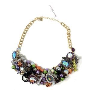 Betsey Johnson Halloween Statement Necklace Black Cat Spider Bat Candy Bones Bib